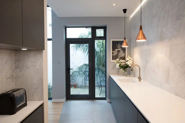 Pendant lighting over the main counter top